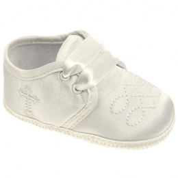 Baby Boys Ivory Satin Cross & Embroidered Pram Shoes